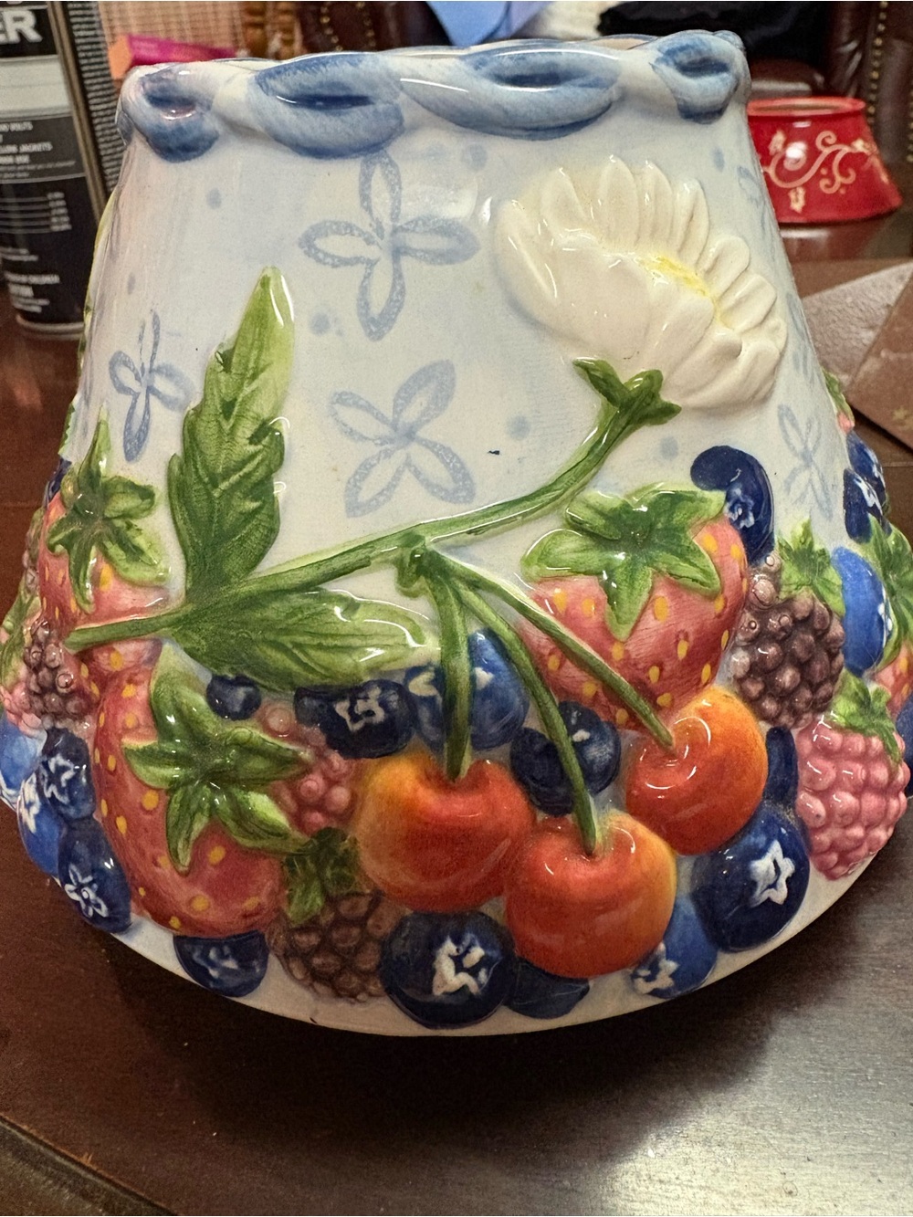Yankee Candle Ceramic Fruit Motif Lamp Shade in Blue, Green, Red, Orange